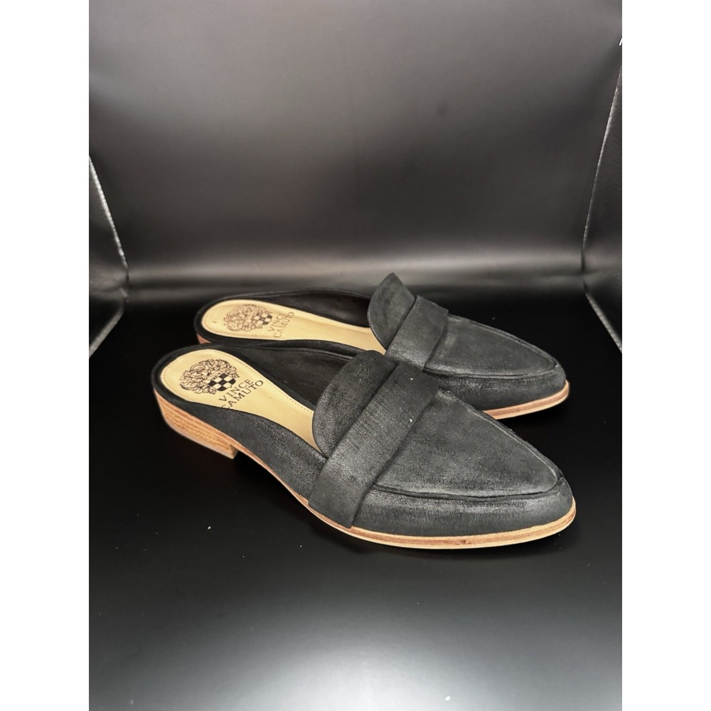 Vince Camuto Kirstie Black Suede Loafer Mules Women's Size 7M Pointed Toe Shoes